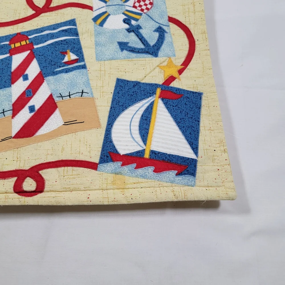 6 Cloth Quilted  Nautical Placemats Lighthouse Anchor Flag 12